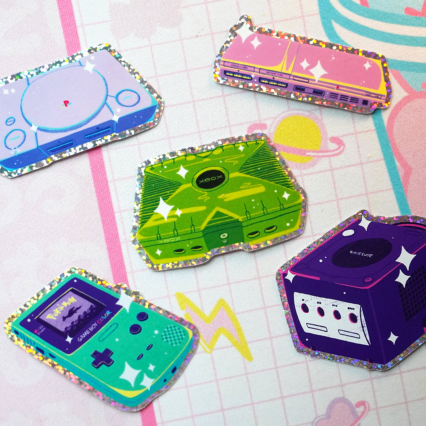 Nostalgic Consoles Glitter Vinyl Stickers
