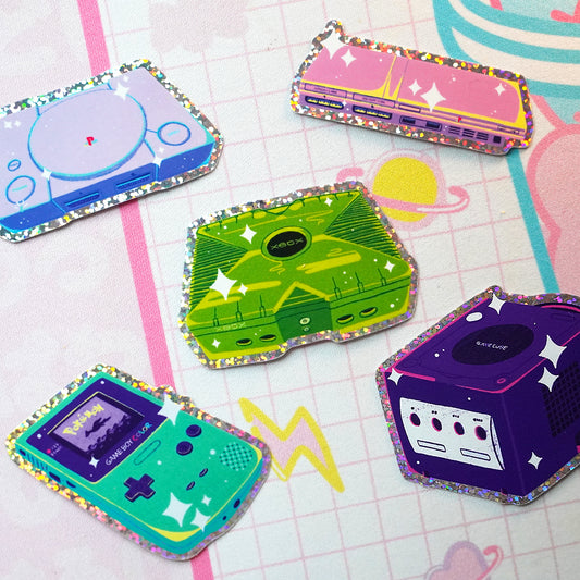 Nostalgic Consoles Glitter Vinyl Stickers