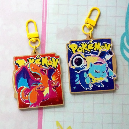 Pokemon Red and Blue Wooden Keyrings