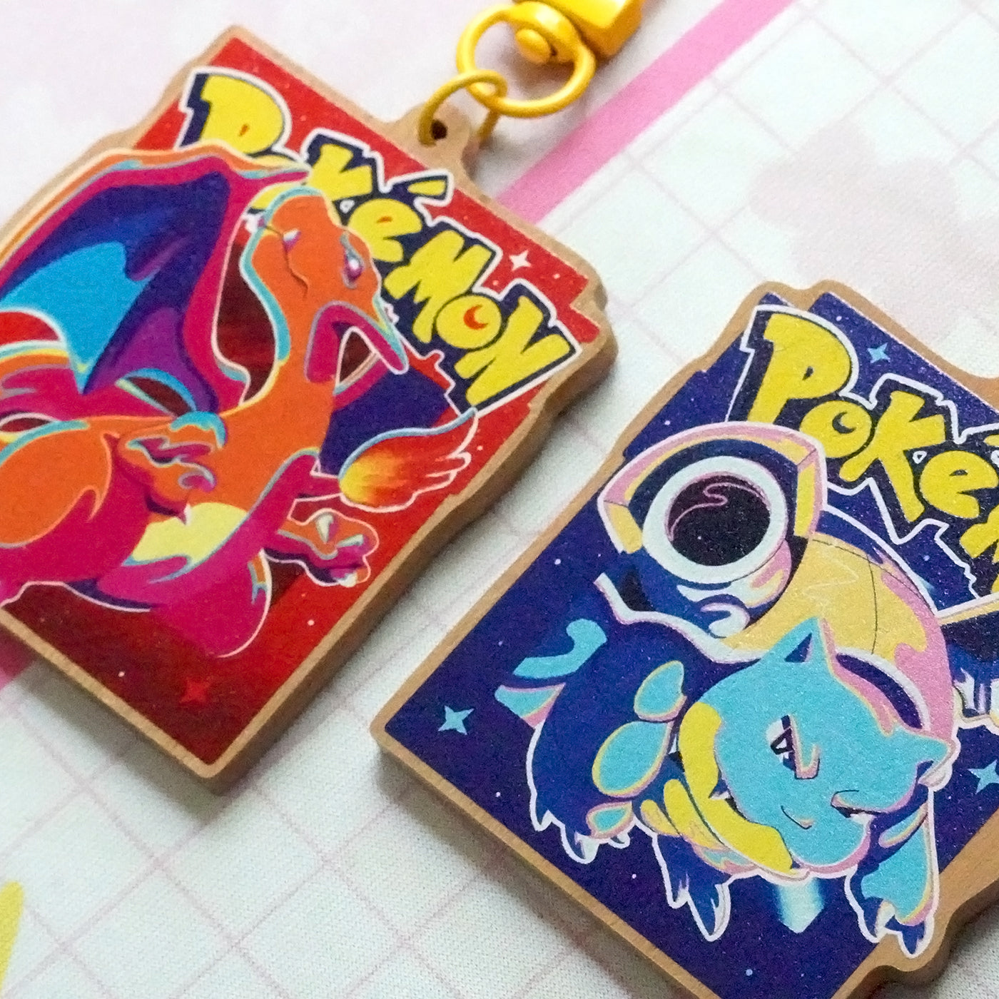 Pokemon Red and Blue Wooden Keyrings