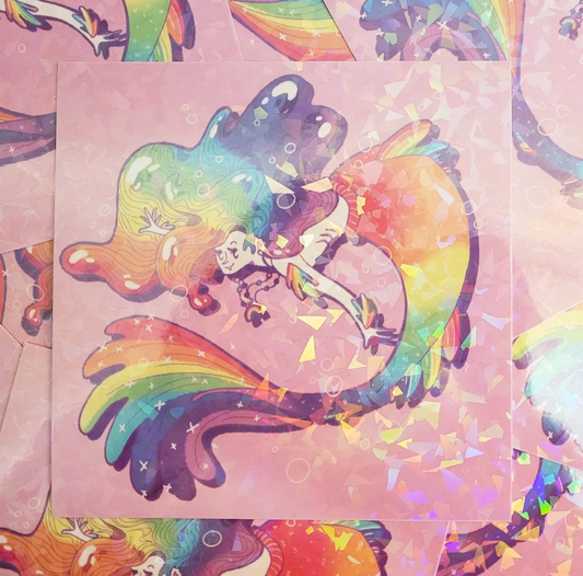 Rainbow Holographic Mermaid Art Print